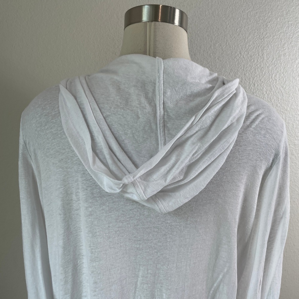 Sigrid Olsen Womens Plus 2X White Linen Blend Hooded Open Front Cardigan - Picture 10 of 10